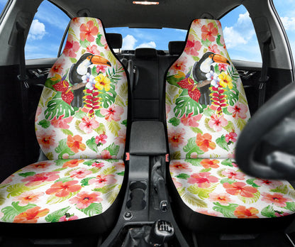 Pink Hibicus Toucan Watercolor Car Seat Covers