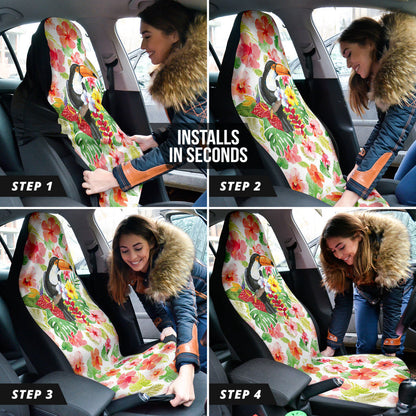Pink Hibicus Toucan Watercolor Car Seat Covers