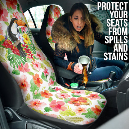 Pink Hibicus Toucan Watercolor Car Seat Covers