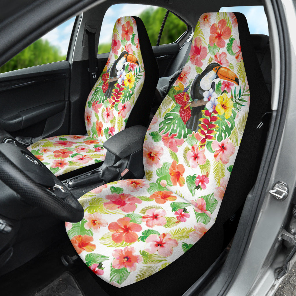 Pink Hibicus Toucan Watercolor Car Seat Covers