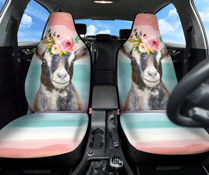 Goat Cute Colorful Watercolor Car Seat Covers