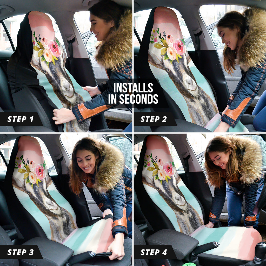 Goat Cute Colorful Watercolor Car Seat Covers