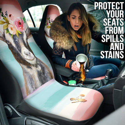 Goat Cute Colorful Watercolor Car Seat Covers