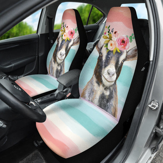 Goat Cute Colorful Watercolor Car Seat Covers
