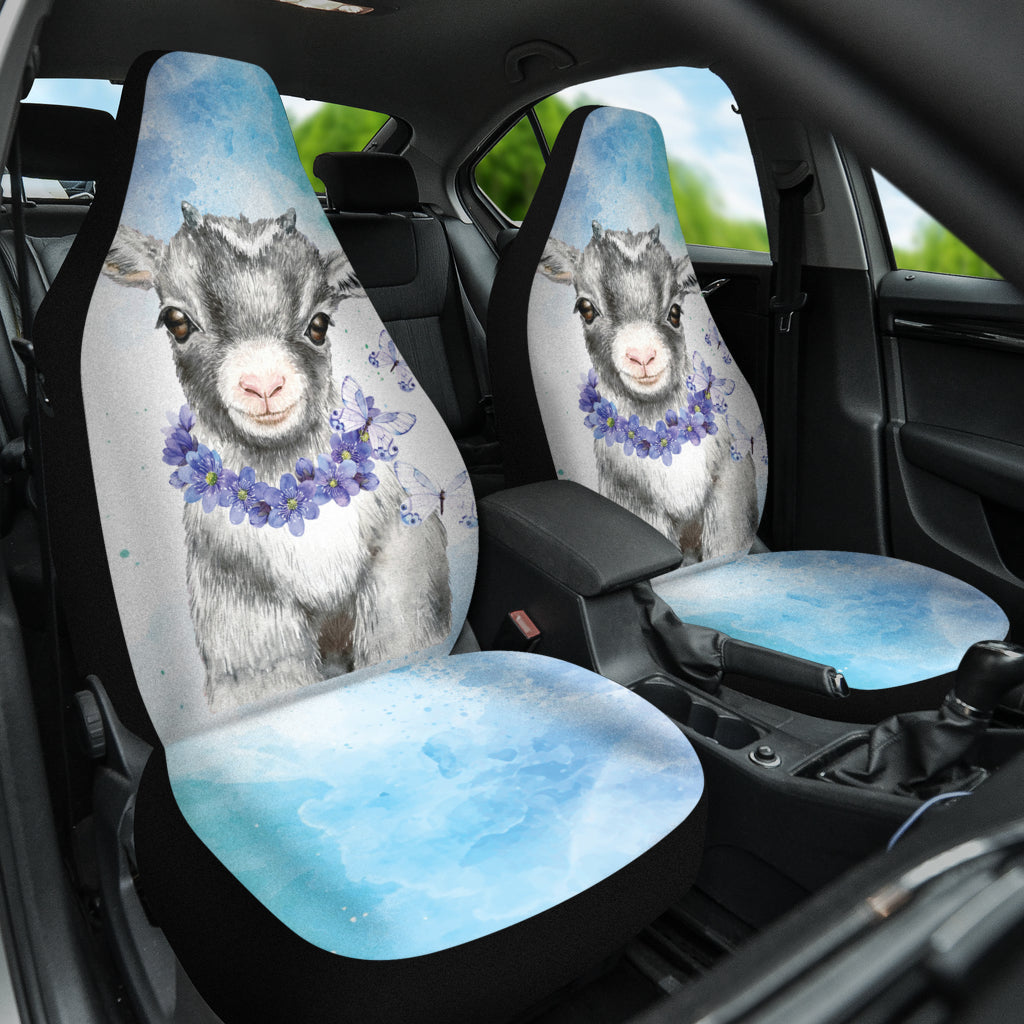 Goat Cute Blue Watercolor Car Seat Covers