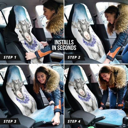 Goat Cute Blue Watercolor Car Seat Covers