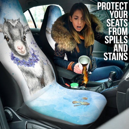 Goat Cute Blue Watercolor Car Seat Covers