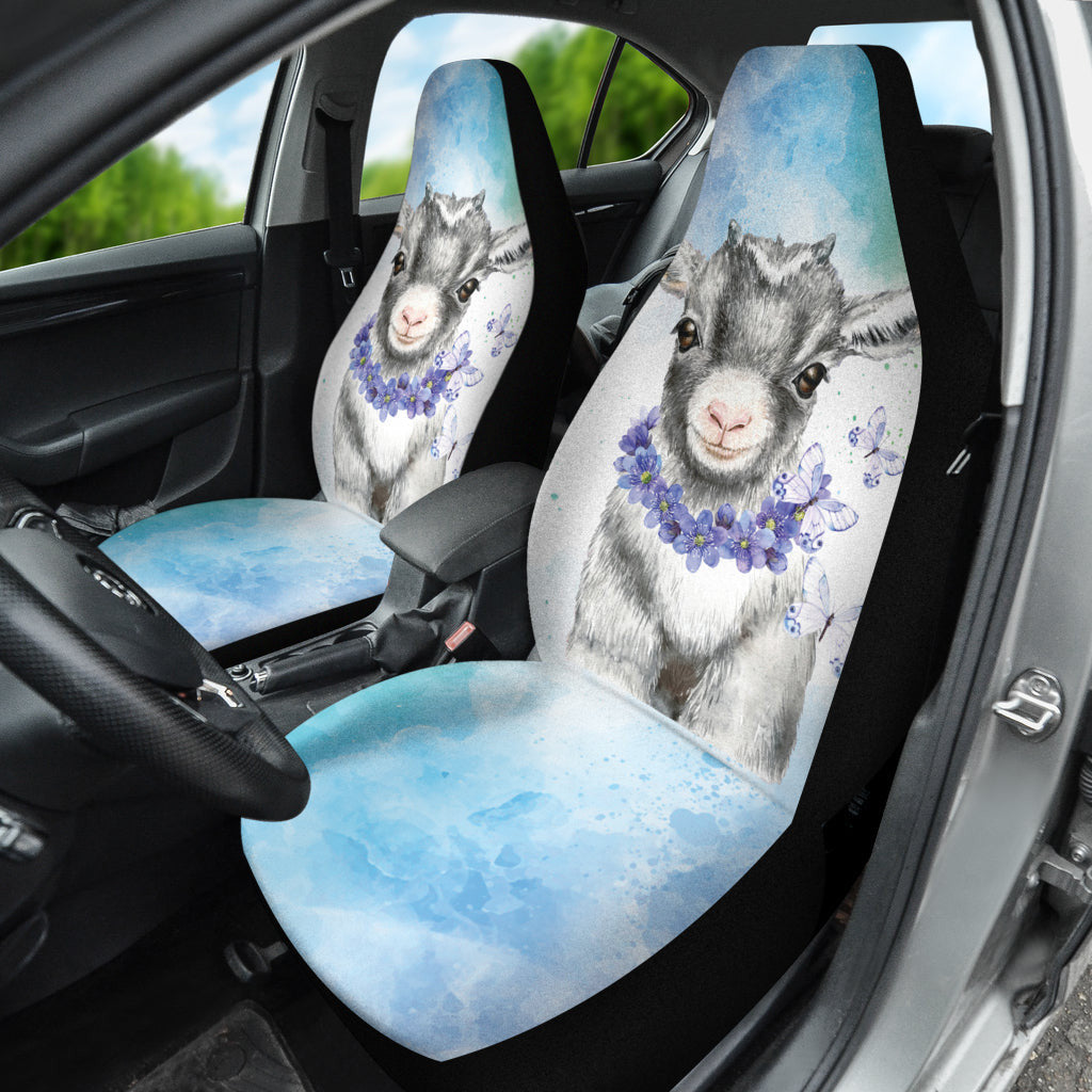 Goat Cute Blue Watercolor Car Seat Covers