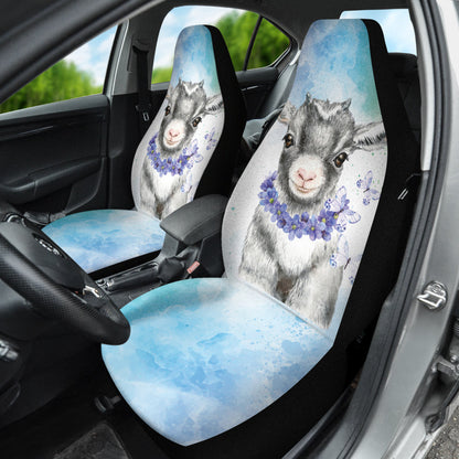 Goat Cute Blue Watercolor Car Seat Covers