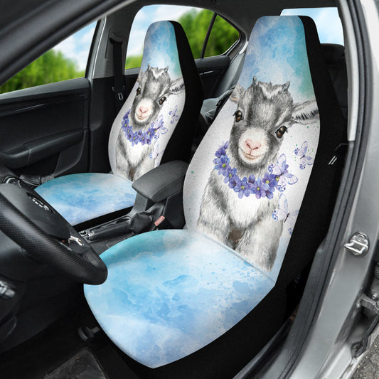 Goat Cute Blue Watercolor Car Seat Covers
