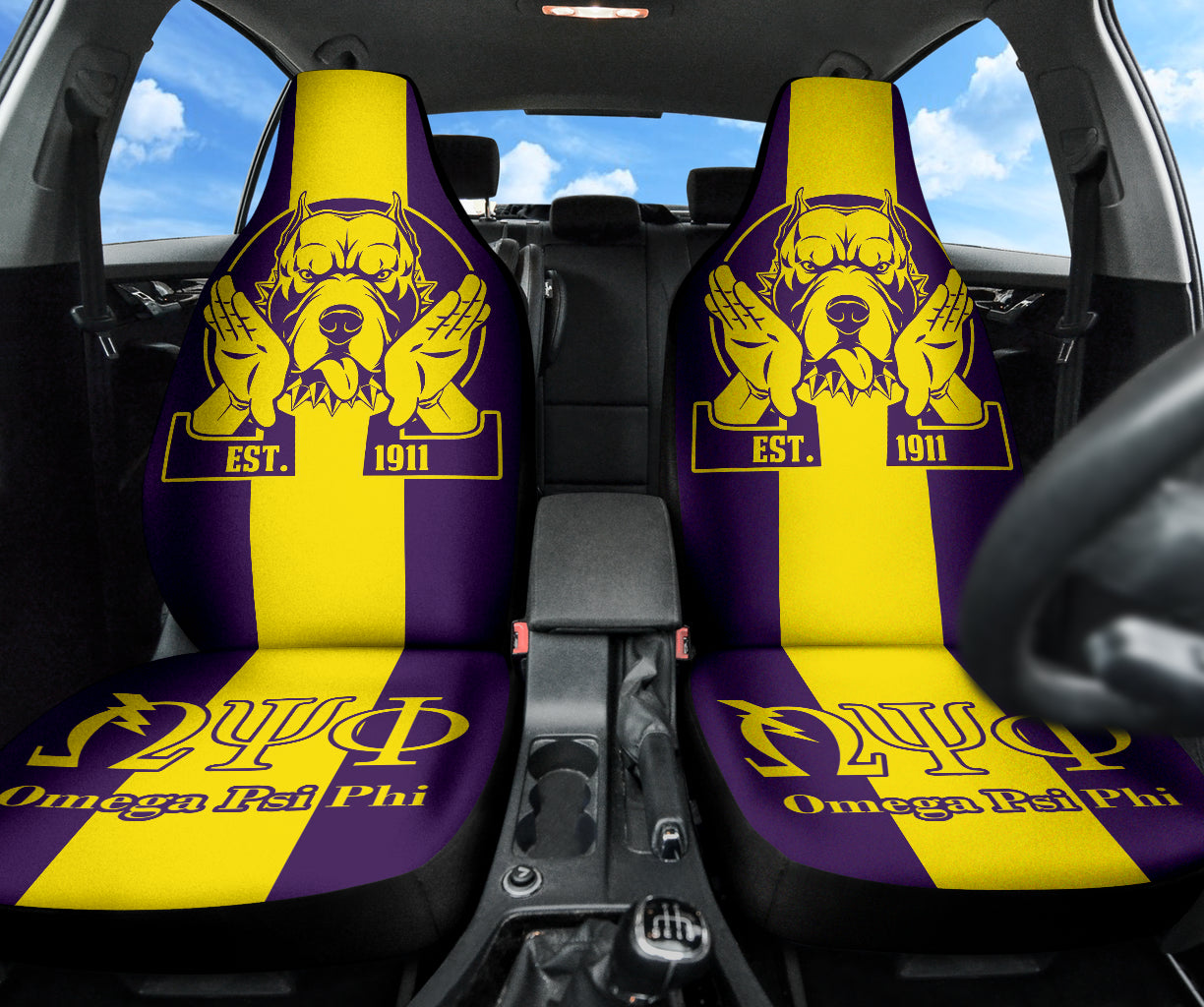 African Omega Psi Phi Car Seat Covers Bulldog Style