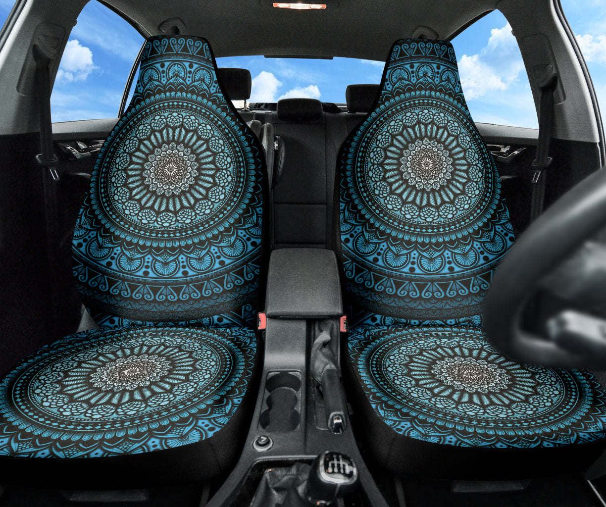 Cyan Mandala Circle Car Seat Covers