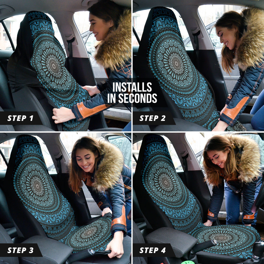 Cyan Mandala Circle Car Seat Covers