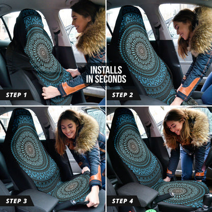 Cyan Mandala Circle Car Seat Covers