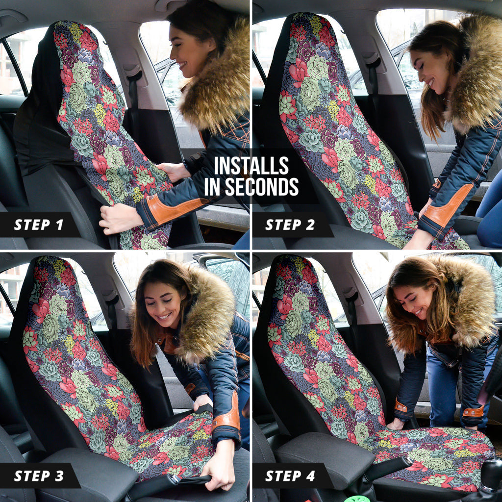 Succulent Watercolor Pattern Car Seat Covers