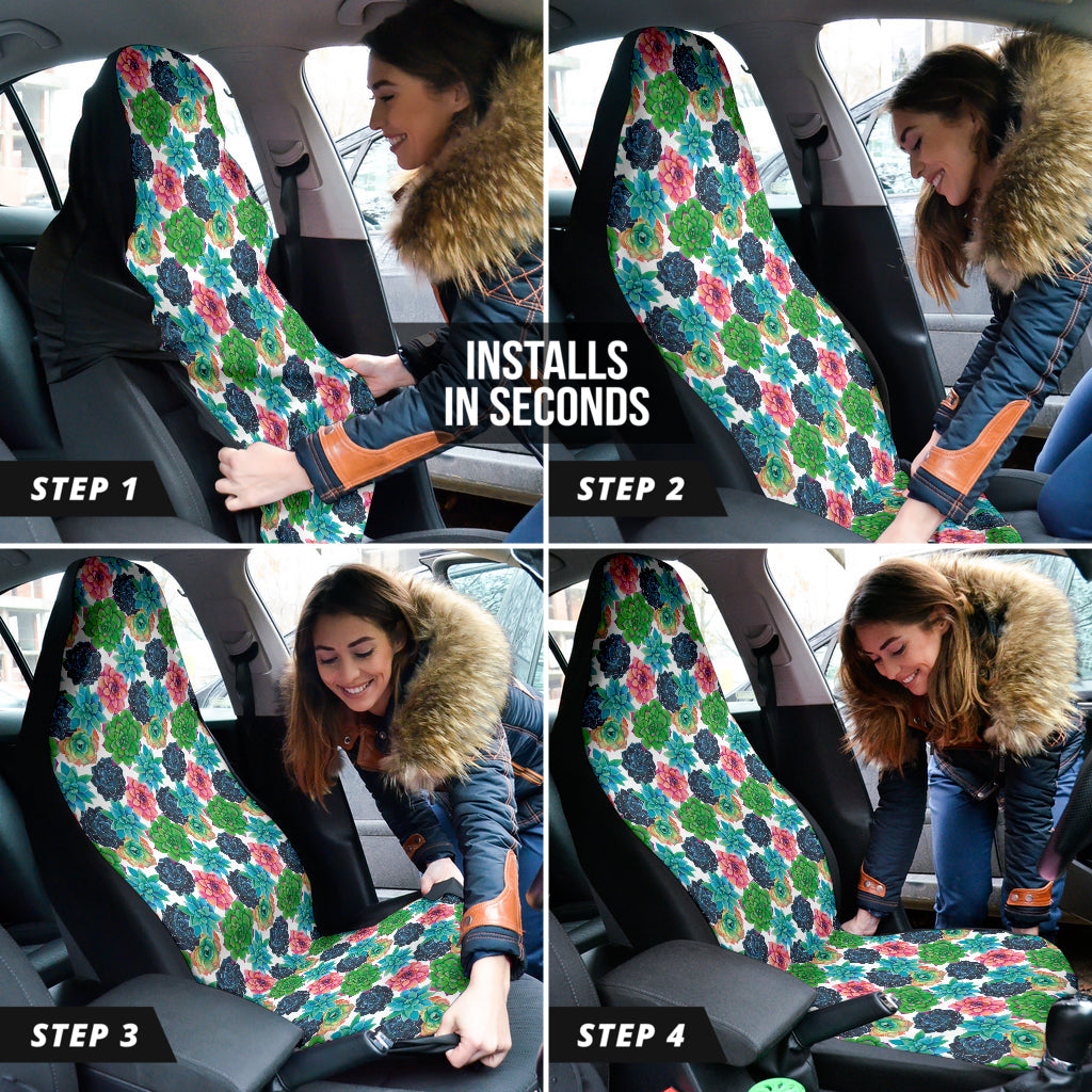 Succulent Colorful White Background Watercolor Car Seat Covers