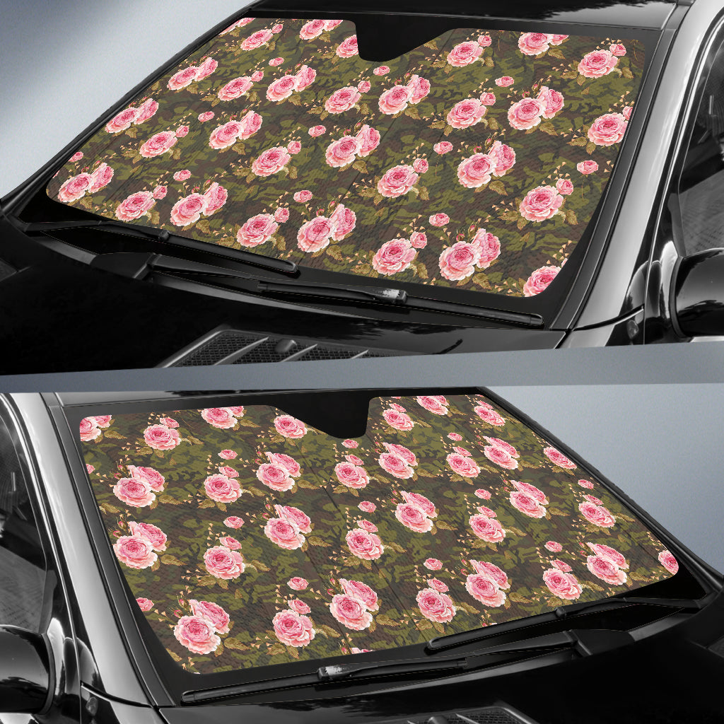 Pink Rose Camo Green Car Auto Sun Shades