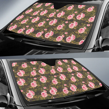 Pink Rose Camo Green Car Auto Sun Shades