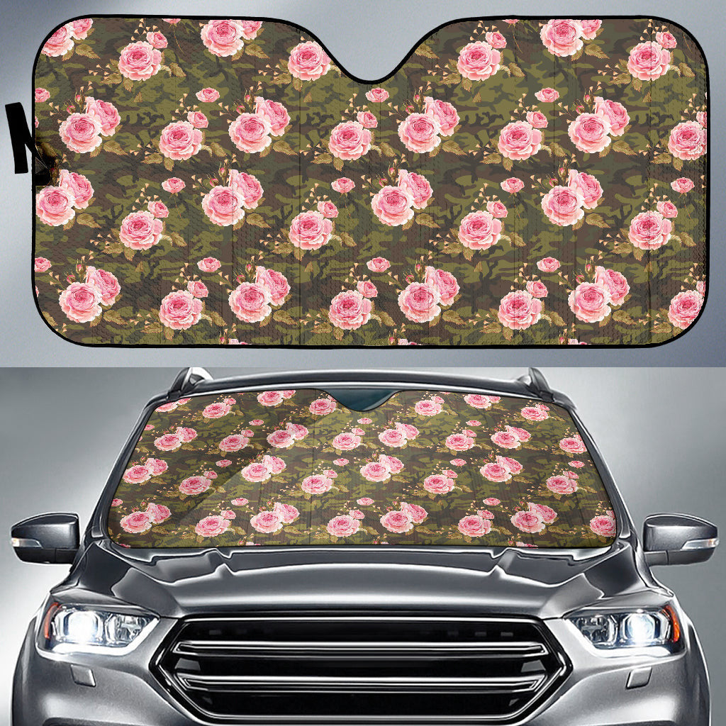 Pink Rose Camo Green Car Auto Sun Shades