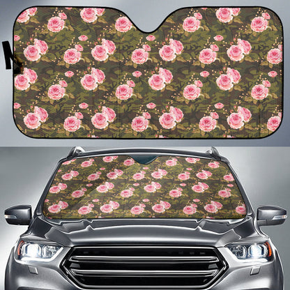 Pink Rose Camo Green Car Auto Sun Shades