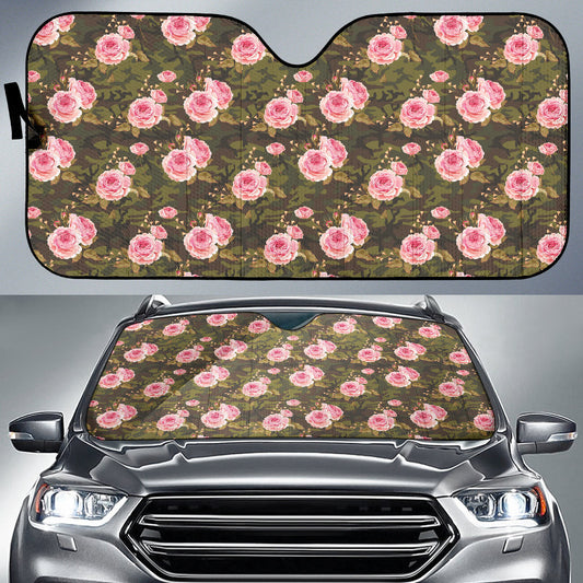 Pink Rose Camo Green Car Auto Sun Shades