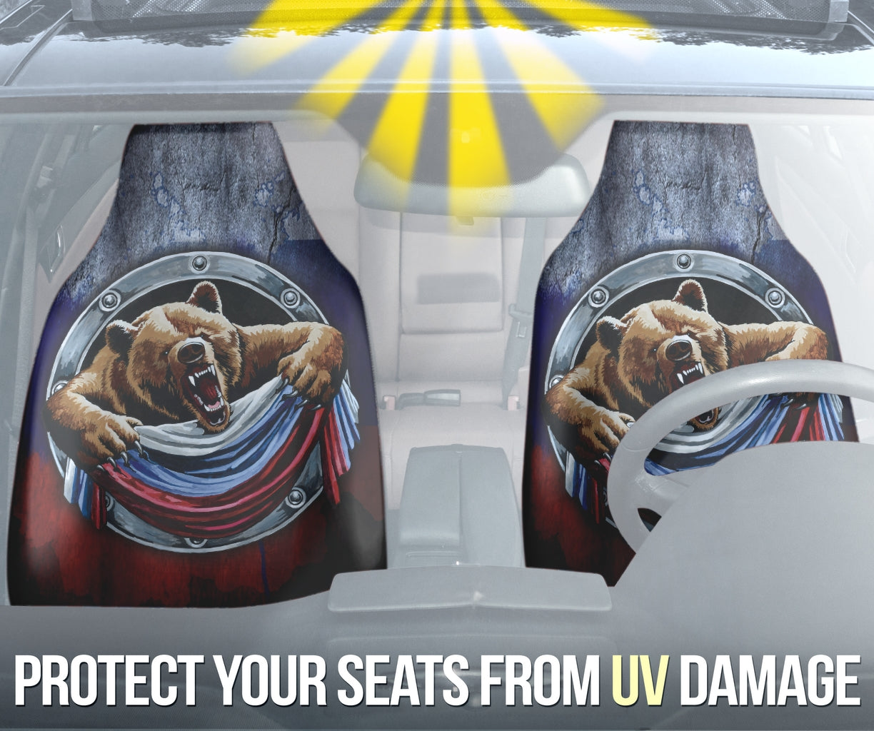 Russia Flag Angry Bear Amazing Decor Gift Present Car Seat Covers