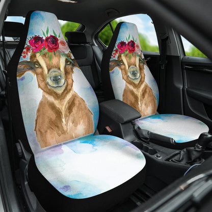 Goat Cute Cyan Watercolor Car Seat Covers