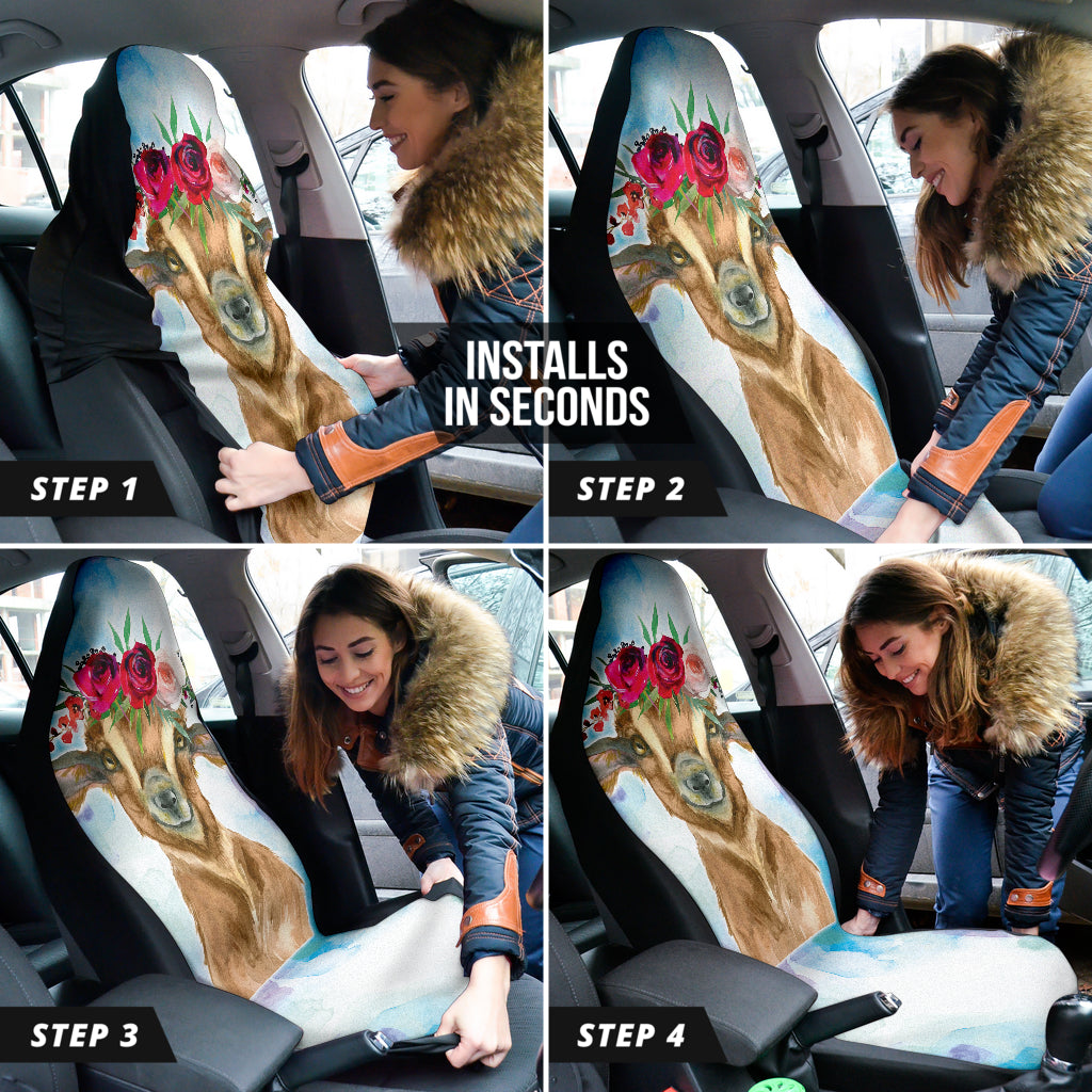 Goat Cute Cyan Watercolor Car Seat Covers