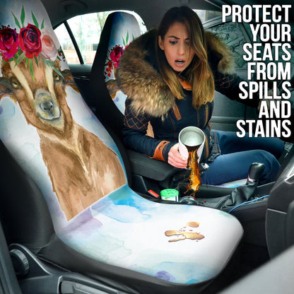 Goat Cute Cyan Watercolor Car Seat Covers