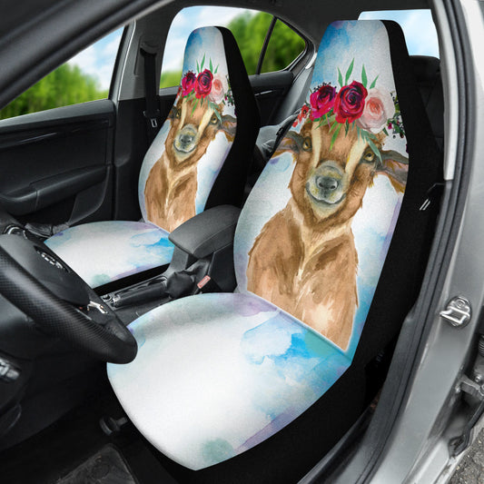 Goat Cute Cyan Watercolor Car Seat Covers