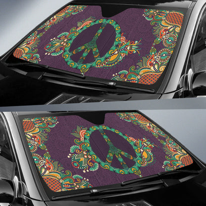 Purple Peace Symbol Mandala Hippie Car Auto Sun Shades