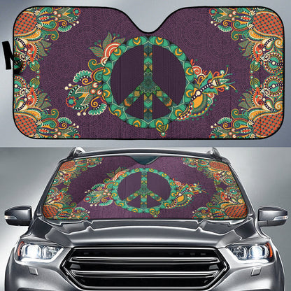 Purple Peace Symbol Mandala Hippie Car Auto Sun Shades