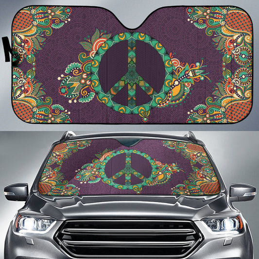 Purple Peace Symbol Mandala Hippie Car Auto Sun Shades
