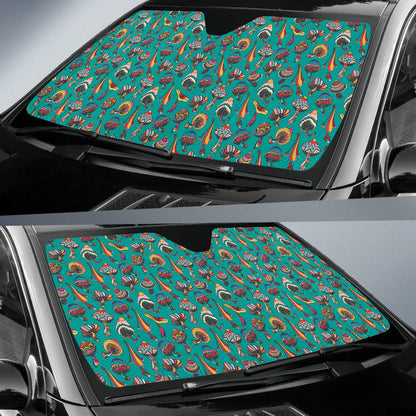 Colorful Mushroom Blue Background Car Auto Sun Shades