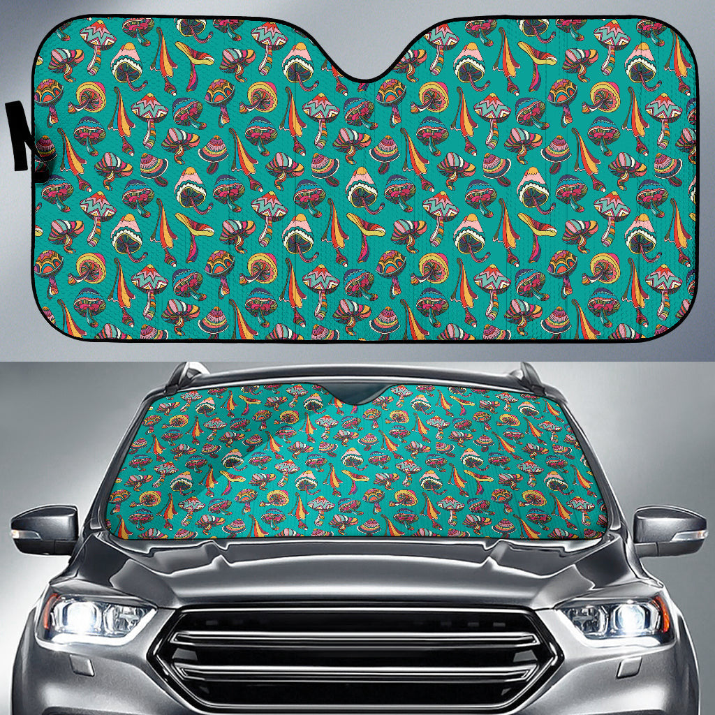 Colorful Mushroom Blue Background Car Auto Sun Shades