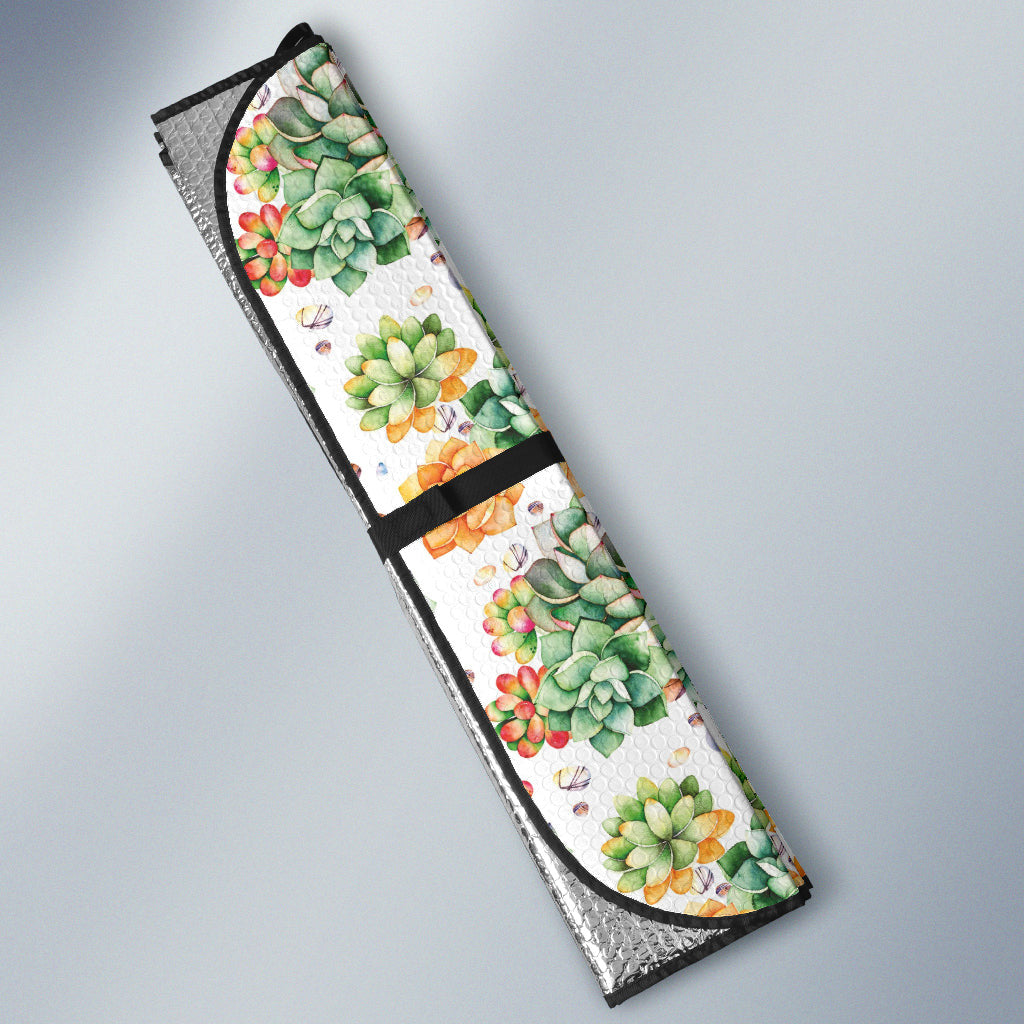 Succulent Natural Watercolor White Background Car Auto Sun Shades