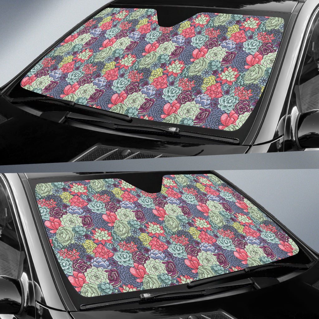 Succulent Watercolor Pattern Car Auto Sun Shades
