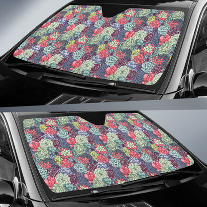 Succulent Watercolor Pattern Car Auto Sun Shades