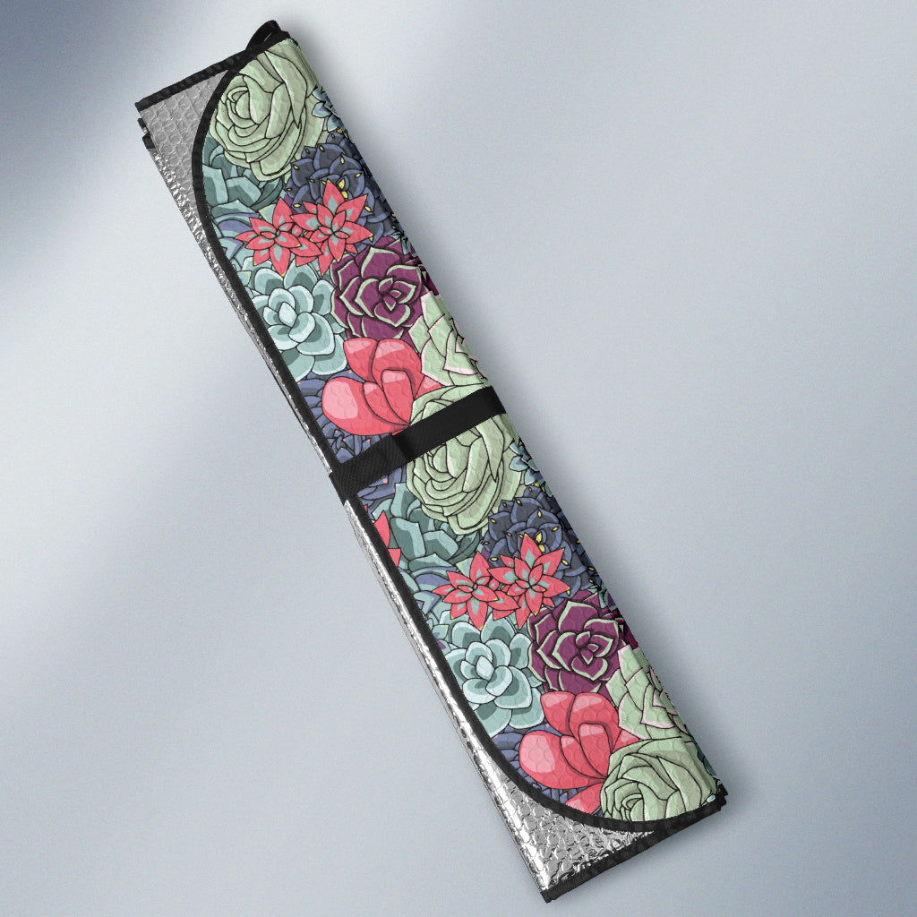 Succulent Watercolor Pattern Car Auto Sun Shades