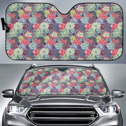 Succulent Watercolor Pattern Car Auto Sun Shades