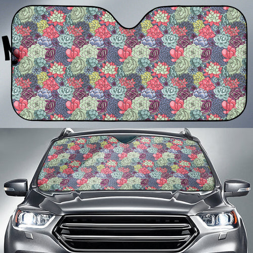 Succulent Watercolor Pattern Car Auto Sun Shades
