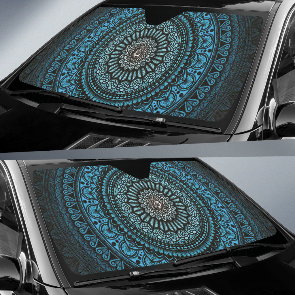 Cyan Mandala Circle Car Auto Sun Shades