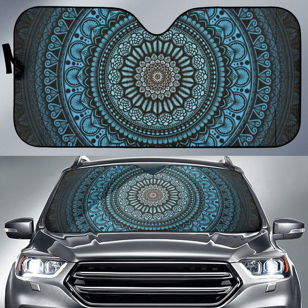 Cyan Mandala Circle Car Auto Sun Shades