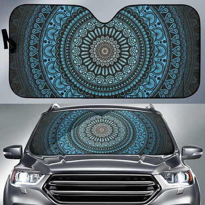 Cyan Mandala Circle Car Auto Sun Shades