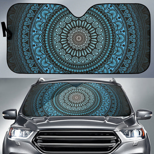 Cyan Mandala Circle Car Auto Sun Shades
