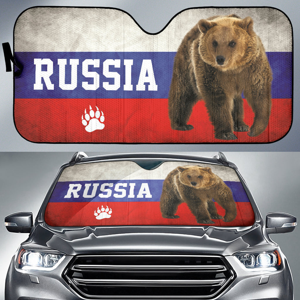 Russian Flag Furry Bear Animal Car Auto Sun Shades