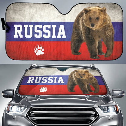 Russian Flag Furry Bear Animal Car Auto Sun Shades