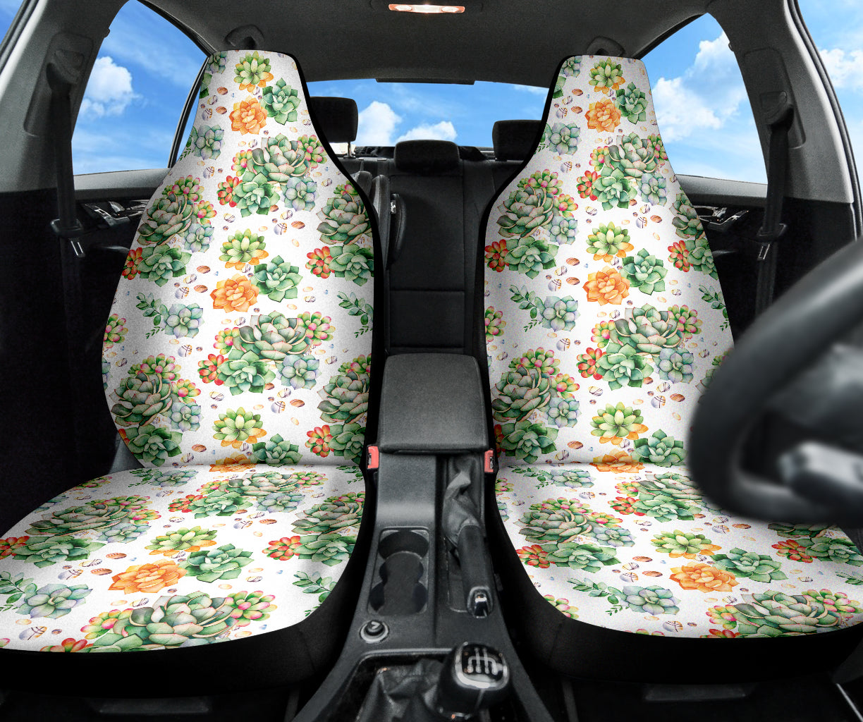 Succulent Natural Watercolor White Background Car Seat Covers