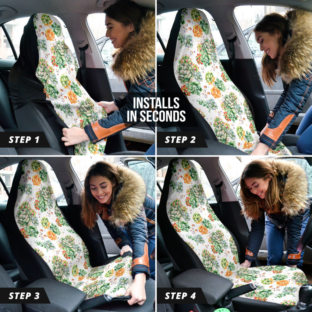 Succulent Natural Watercolor White Background Car Seat Covers