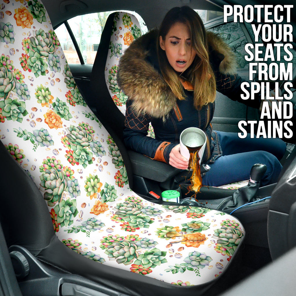 Succulent Natural Watercolor White Background Car Seat Covers